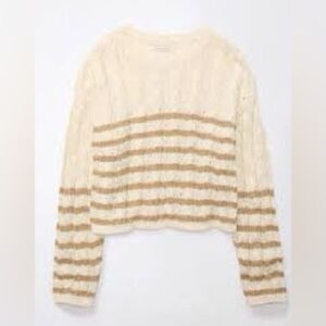 American Eagle Oversized Dreamspun Mock Neck Sweater‎ Beige striped M NWT in pkg